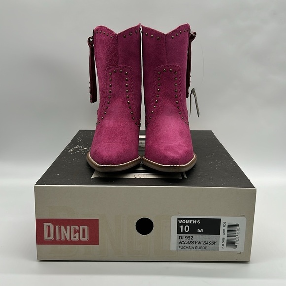 Dingo Fuchsia Suede Western Ankle Boots Size 10 New With Box - Picture 11 of 11